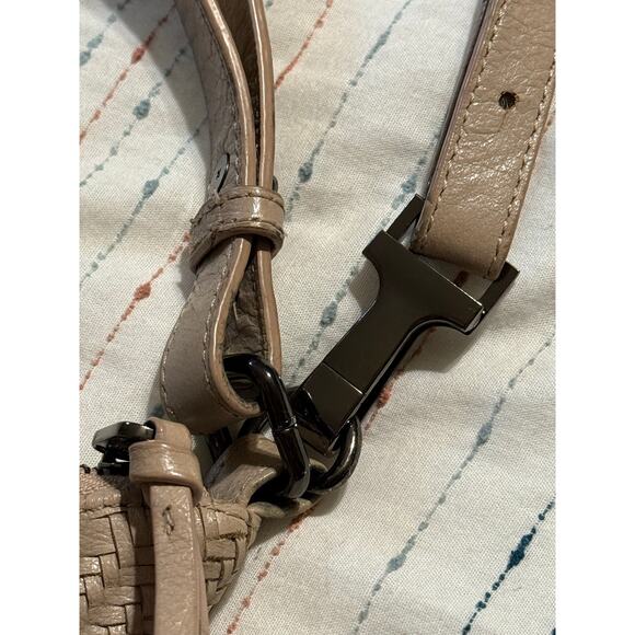 Elliott Luca Taupe Nude Woven Leather Hobo Medium Shoulder Bag Purse - Picture 3 of 8